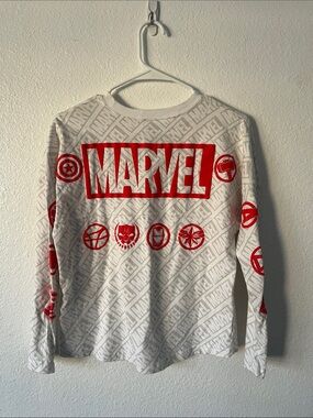 Marvel Spirit Jersey Avengers Symbols Long Sleeve Shirt White Red Kids XL